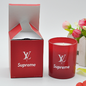 110克外噴紅色玻璃杯香薰蠟燭，彩盒包裝（可定制logo）